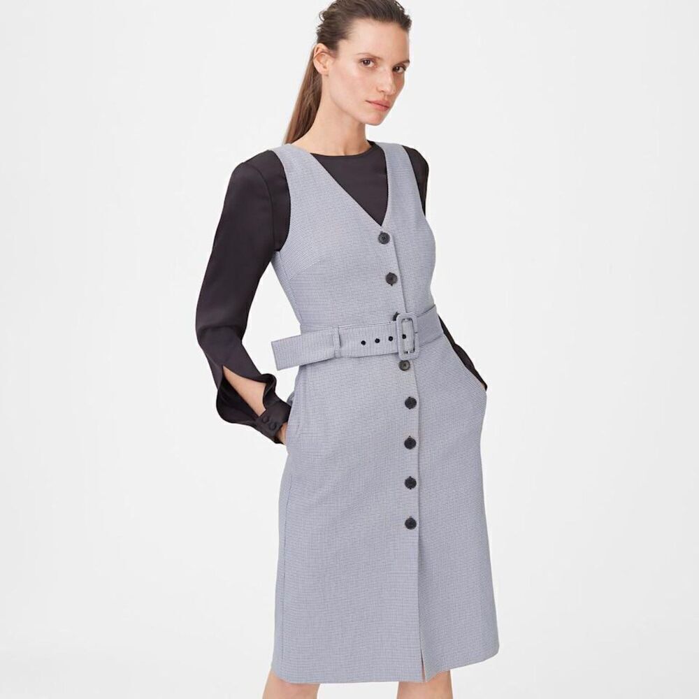 Club Monaco Pritha Plaid Button-Front Sleeveless Dress Belted Pockets Size 00